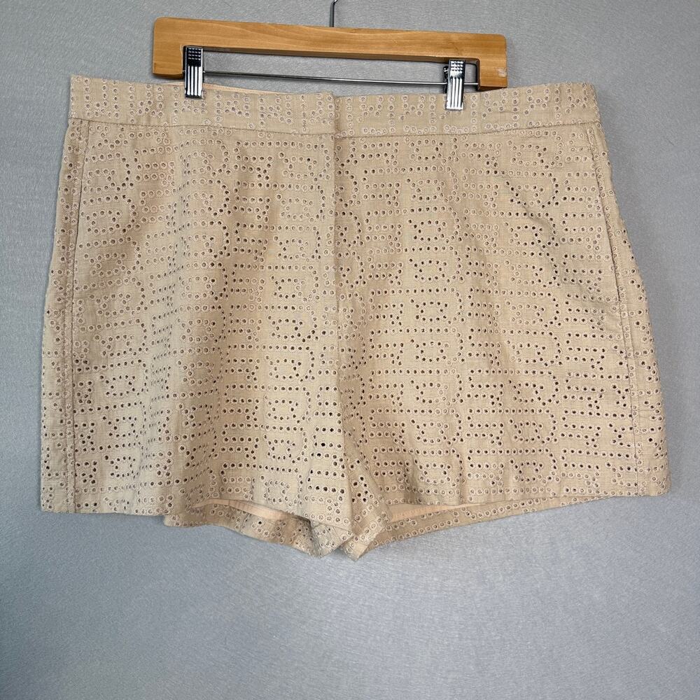 M & S Shorts Womens 22 Tan‎ Eyelet Linen 3in Inseam Summer Neutral Plus Size